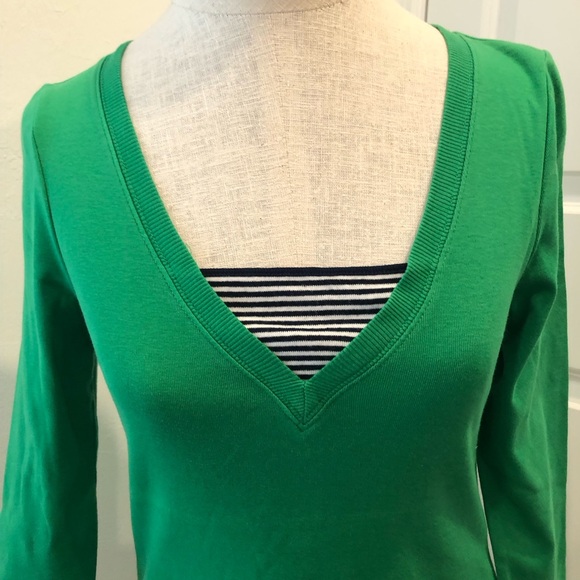 Ralph Lauren Green V-Neck Top with Striped Details - Picture 4 of 6